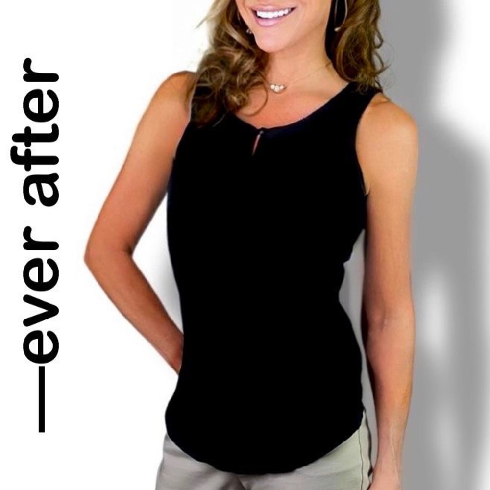 Ever After Black Scoop Neck 100% Cotton Linen Sleeveless Top S